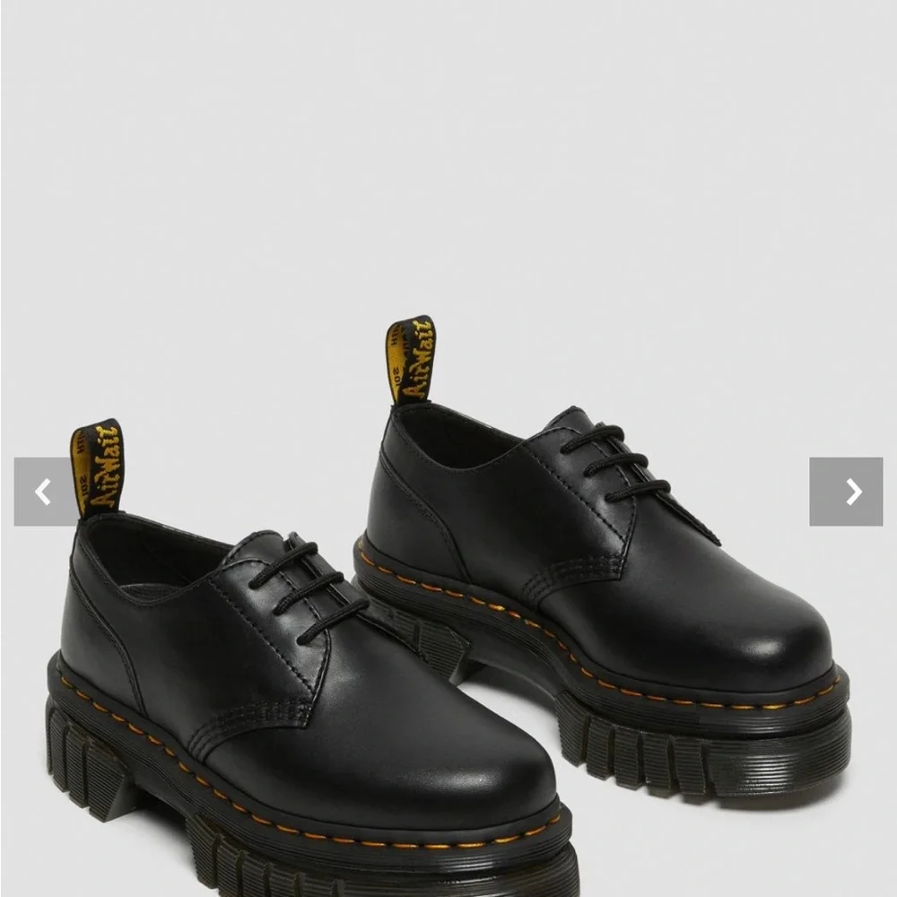 Dr. Martens Audrick Nappa Leather Platform Shoes - Black with Yellow Stitching